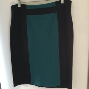 Grace Elements Pencil Skirt Turquoise with Black Side Panels Size 14 Like New